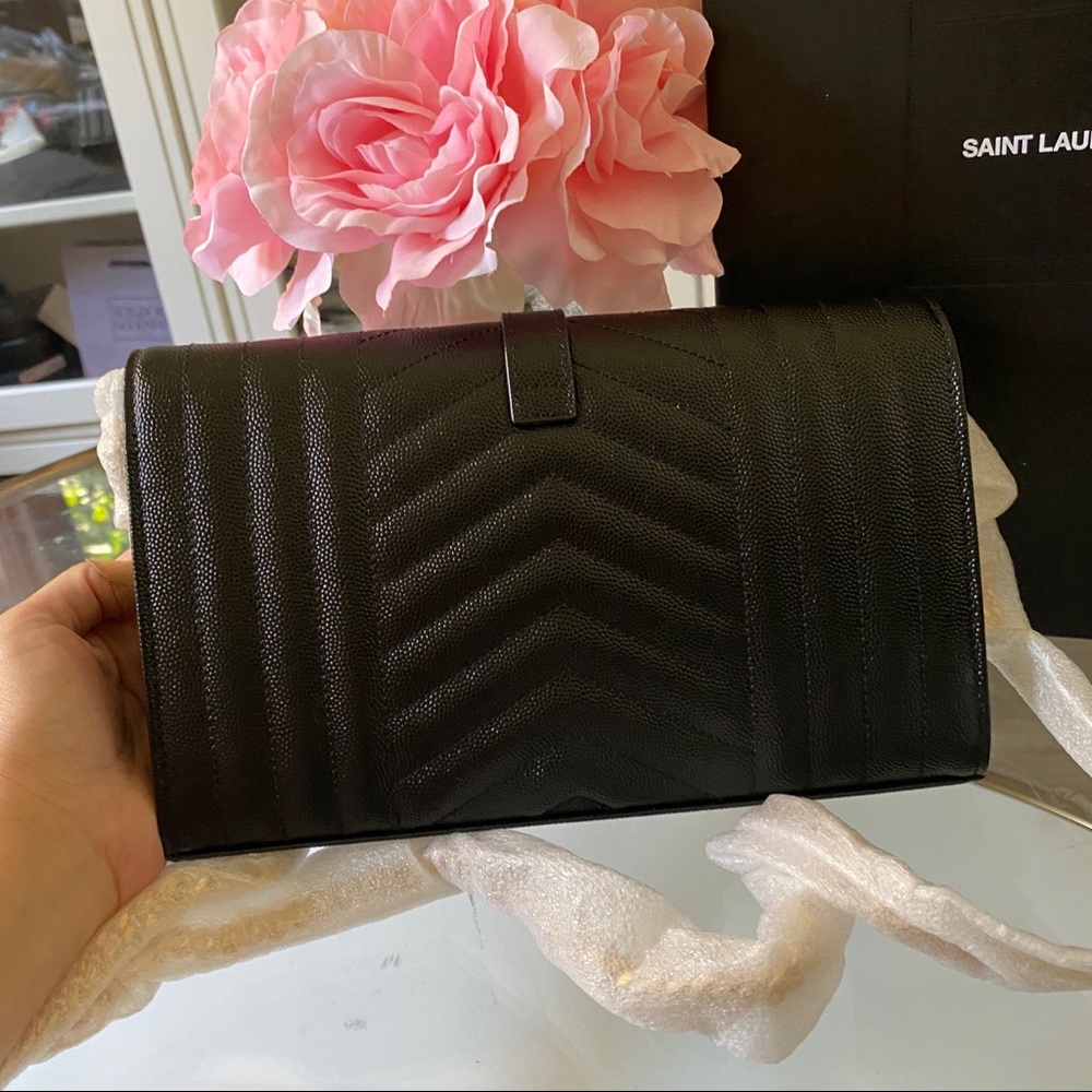 NEW SAINT LAURENT TRIQUILT MEDIUM CHAIN WALLET BLK - Picture 8 of 10